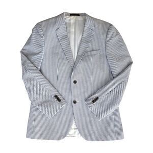 BOSS Hugo Boss The Grand Seersucker Blazer 40R Blue White Striped Coastal Preppy